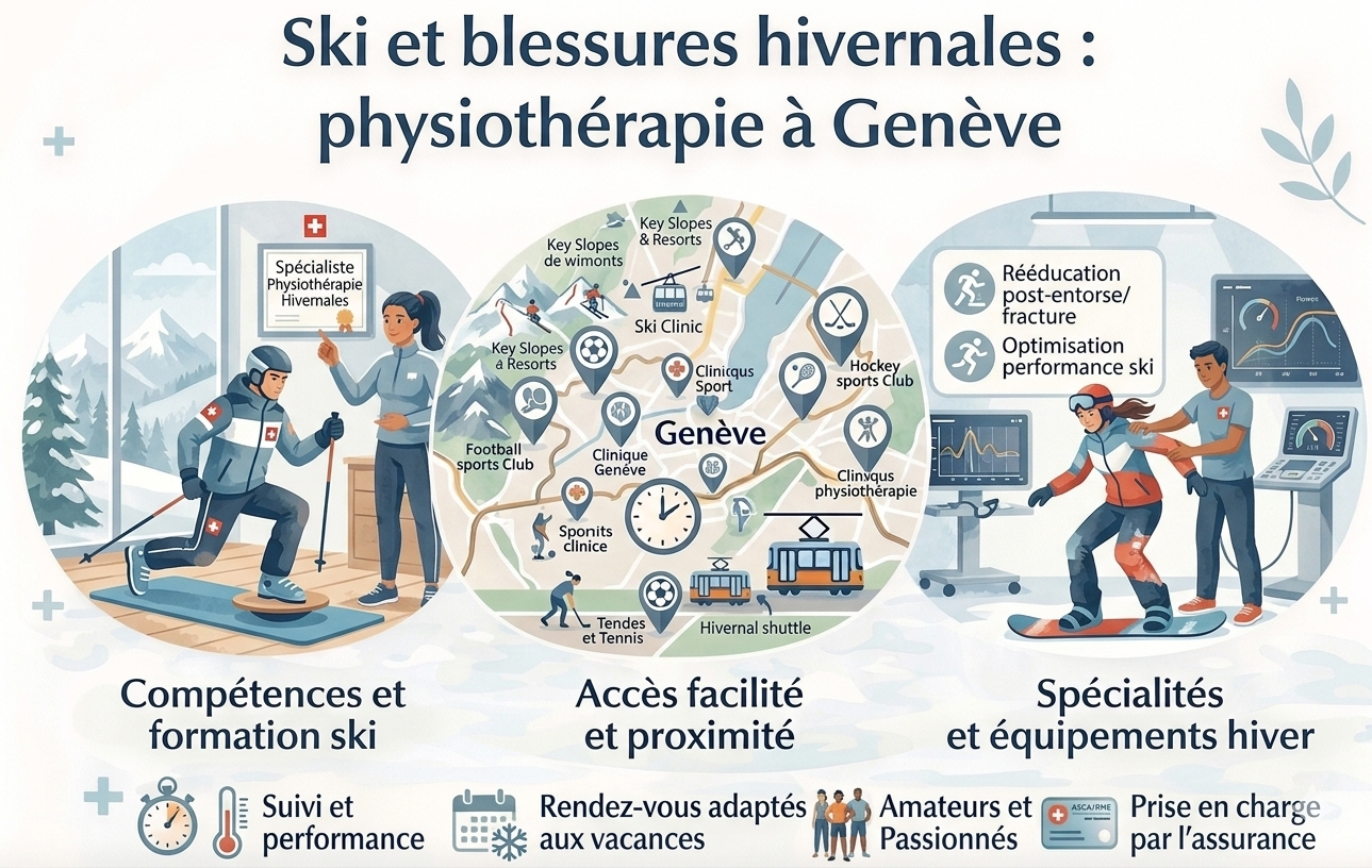 Ski et blessures hivernales : physiothérapie à Genève